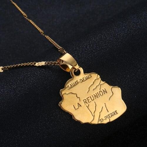 Gold Color La Reunion Map Pendant Necklace Country Map France Reunion Island Maps Jewelry