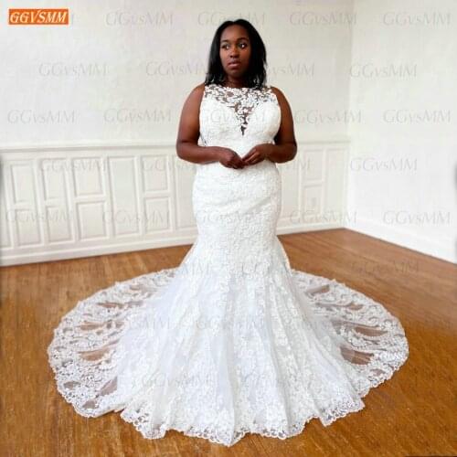 Sexy Lace Wedding Gowns 2020 O Neck Sleeveless Appliqued Slim Fit Mermaid Bride Dresses Women Arabic Custom Made Robe De Mariage
