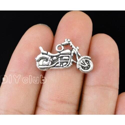 60pcs-Antique Silver Motorcycle Charms Pendant 2 Sided 25x14mm