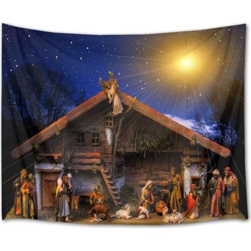 Christmas Starry Sky Tapestry Jesus Nativity Manger Scene Wall Blankets