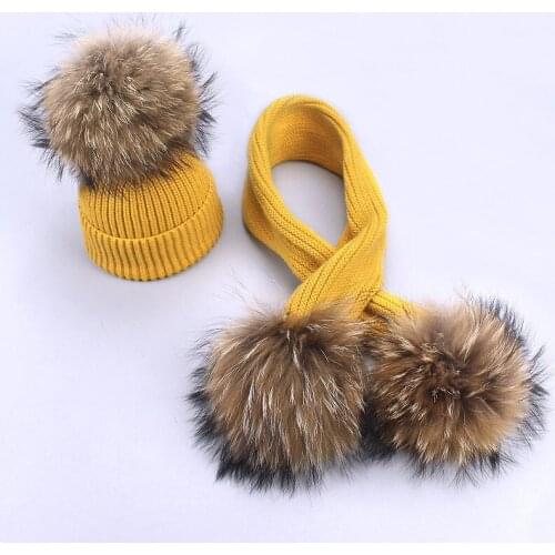 Childrens Fashion Hat And Scarf Sets Warm Winter For Kids Girls Knitted Cotton Unisex Pompon Hat Scarf 2 Pieces Set For Baby