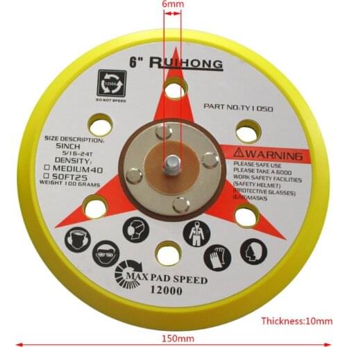 6 Inch 6 Holes Backup Sanding Pad Sanding Disc Backing Pad 5/16"-24 Thread Hook and Loop Abrasive Tools Grinder Accessories J0PC