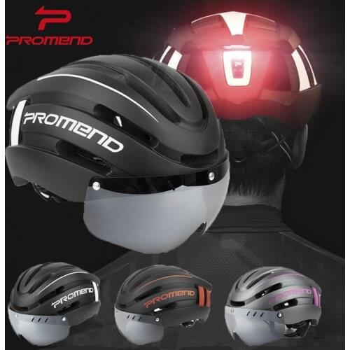 ProMend Bicycle Helmet Helmet Integrated Molding with LED Warning Light Adjustable Mountain Cycling Fixture