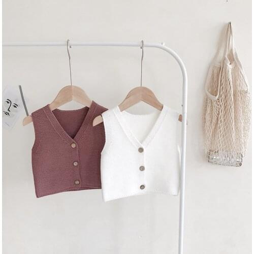 0-2years Baby Girls Baby Girls White Sweater Vest Infant Toddler Cardigan Knitted Solid Color Vest KF649