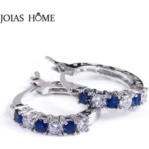 JoiasHome 925 Sterling Silver Earrings For Women With Round Sapphire Gemstones Women Fine Jewelry Wedding Party Wholesale
