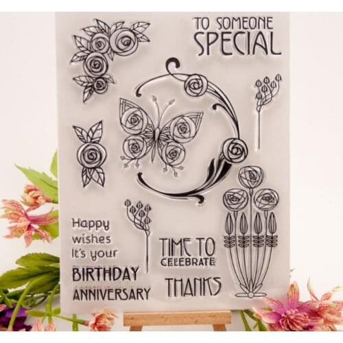 1pc Butterfly Rose Transparent Clear Silicone Stamp Seal Cutting DIY Scrapbooking Rubber Coloring Embossing Diary Decor Reusable