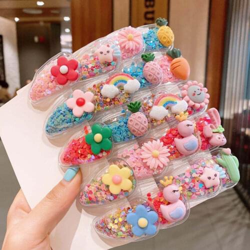 10/20pcs Cute Fruit quicksand Snap BB Clips Girls Colorful Rainbow Animal Hairpins Kids Hair Grip Side Barrettes School Headwear