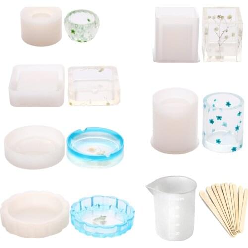 17Pcs/set DIY Pot Mold Ashtray Cups Flexible Silicone Mold Epoxy Resin Jewelry Craft Clay Resin Molds Jewelry Making