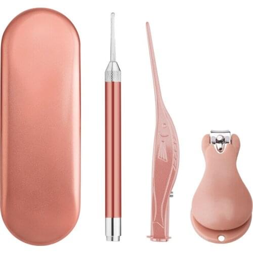 3pcs/Set Ear Wax Cleaner LED Flashlight Earpick Earwax Remover Luminous Ear Curette Light Spoon Cleaning Tool Nail Clipper