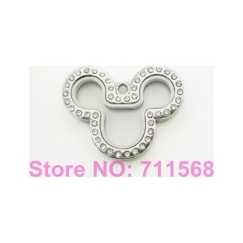 37mm Crystal Mickey Floating Locket With Magnetic And Glass Memory Locket Pendant 5PCS/Lot