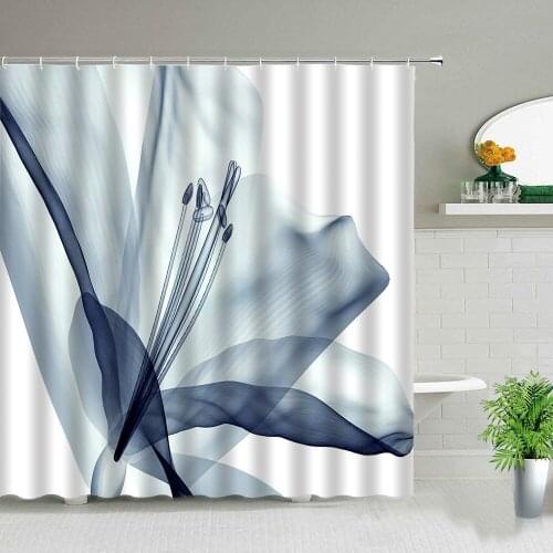 Abstract Blossom Transparent Flower Nature White Shower Curtains Art Waterproof Bathroom Cloth Curtain Set for Bathtub Decor