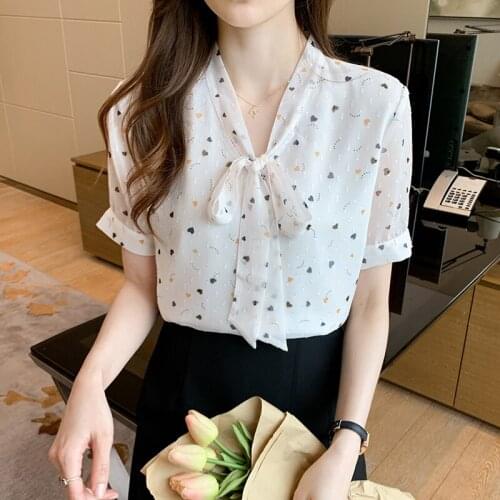 Blusas Mujer De Moda 2021 Summer Korean Fashion Womens Blouse Short Sleeve Bottoming Shirt Polka Dot Tops