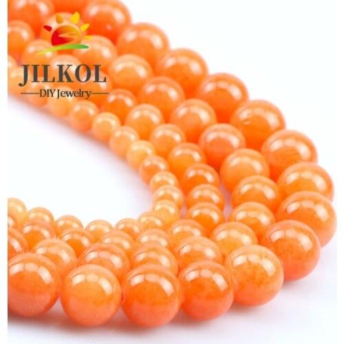 Natural Orange Jades Beads Round Chalcedony Stone Beads For Jewelry Making DIY Bracelet Necklace Accessories 15'' 6/8/10/12mm