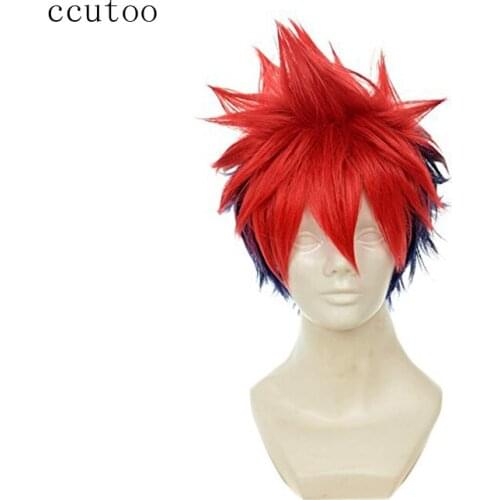 Ccutoo 12" Mens Short Shaggy Layered Red Blue Mix Synthetic Hair Food Wars: Shokugeki no Soma Yukihira Souma Cosplay Wig