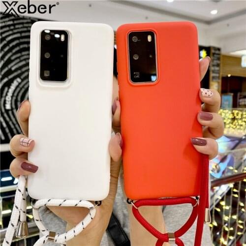 Crossbody Lanyard Strap Solid Color Phone Case For Huawei Mate 30 20 X 10 9 Pro P40 P30 P20 P10 Lite P9 Plus Soft TPU Back Cover