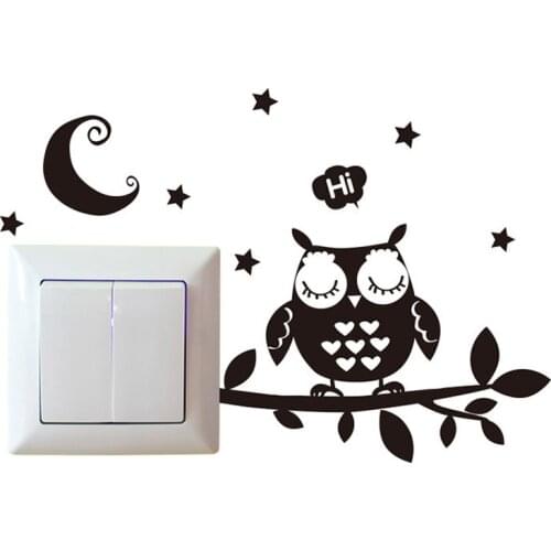 Black Owl under the night sky Wall Sticker kids rooms vinyl for home decoration art decals Removable lovely Switch Stickers