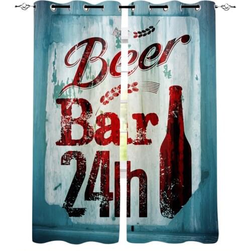 Beer Bottle Digital Alphabet Retro Curtains for Living Room Bedroom Kitchen Window Treatment Curtain Home Decoration