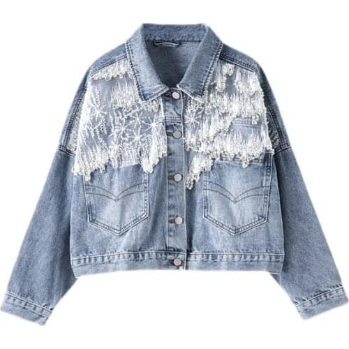 Denim Coat Casual Loose For Women Outwear Fashion Gauze Patchwork Long Sleeve High Street Female De Moda Short Coats
