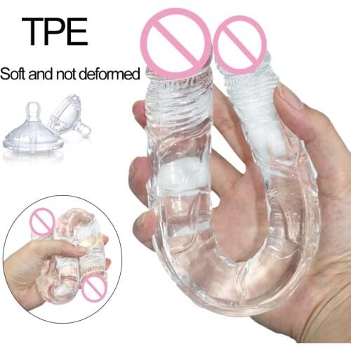 44cm long double head dildo soft jelly realistic adult sex toys for lesbian women artificial penis dick vaginal anal plug female