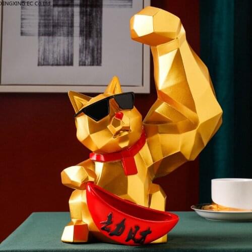 Geometric Muscle Arm Lucky Cat Personality Creative Resin Crafts Decoration Living Room Home Decoration Accessories Gift