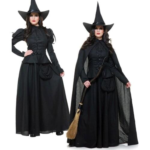 Carnival Halloween Lady Long Cloak Evil Witch Costume Horror Gothic Vampire Sorceress Cosplay Party Fancy Dress