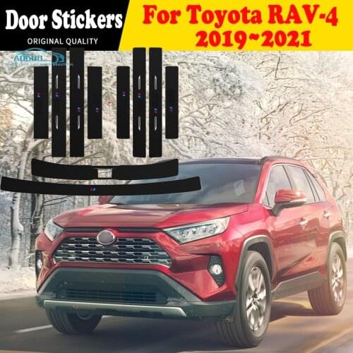 Car Door Sill Leather Stickers Fit For RAV4 XA50 Rav 2019 2020 Protection Plate Carbon Fiber Threshold Strip Front Rear Taildoor