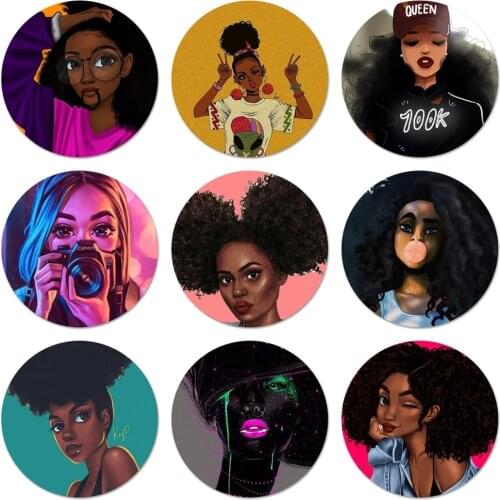 Colorful art african girl Icons Pins Badge Decoration Brooches Metal Badges For Backpack Decoration 58mm