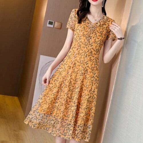Summer Beach Yellow Print Chiffon Midi Dress 2021 Casual Vintage 5XL Plus Size Dress Dress Bodycon Elegant Women Party Vestidos