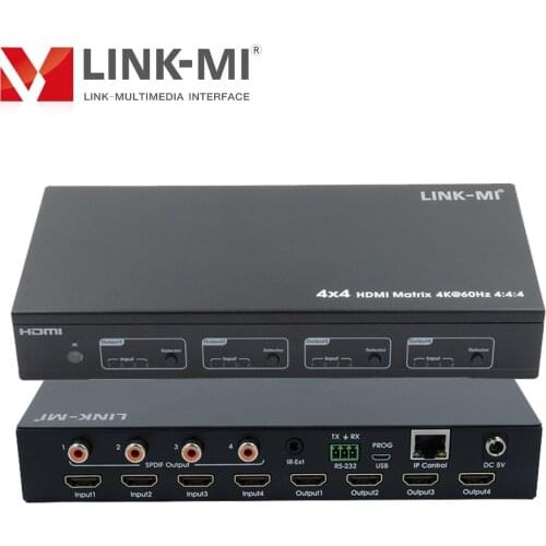 LINK-MI 4x4 HDMI Matrix Support 4K@60hz YUV4:4:4, 18Gbps, HDR HDMI2.0 & HDCP 2.2 3D with SPDIF Audio interface