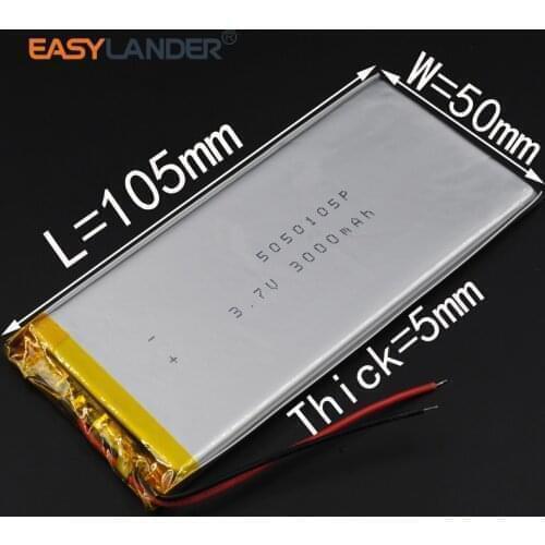 5050105 Rechargeable li Polymer Li-ion 3.7V 3000mAh Battery For Bluetooth Notebook Tablet PC MID IPAQ electronics safety lamp