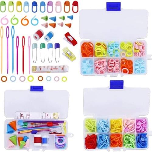 LMDZ 381 Pieces Stitch Ring Markers and Colorful Knitting Crochet Locking Counter Stitch Needle Clips + Weaving Tools Knitting