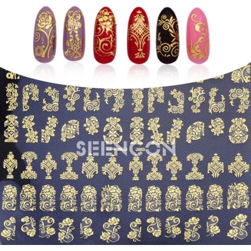 Hot 108 pcs/Sheet 3d adhesive French nail art 3d iron gold/sliver Metallic Mixed Designs sticker Bronzing flower nail art decal