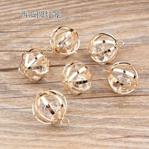 New Arrived Rhinestone Core decoration Alloy gold Tone Hollow Round Watermelon Lantern Shape Charms diy earring/Necklace pendant