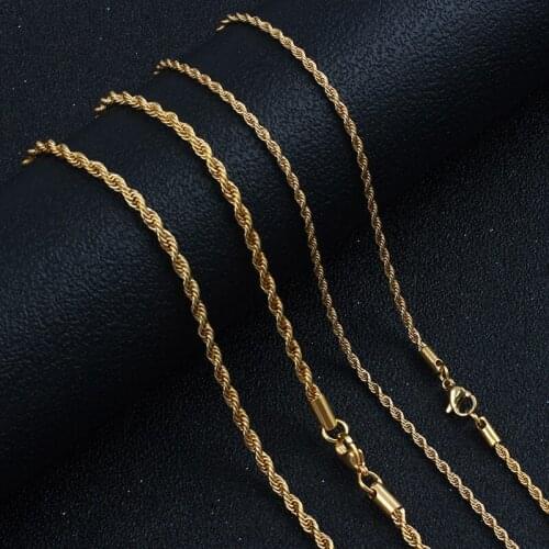 Rope chain necklace men and women gold silver Color 316L Stainless Steel Twisted Necklaces Punk fashion Jewelry For friend gift