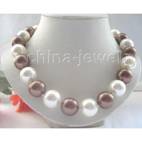 P5424 - 19" 12mm perfect round white & coffee south sea shell pearl necklace- GP>>> free shipping