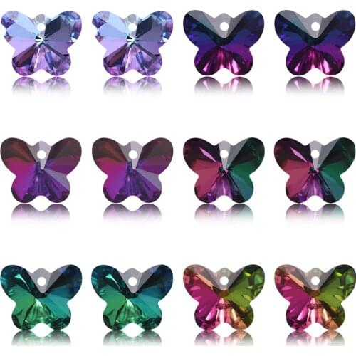 14mm Austrian Crystal Butterfly Pendants Charms Glass Beads Colorful for Women Jewellery Making Earring Necklace DIY 20Pcs/Lot