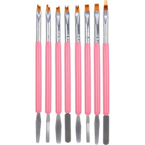 Professional Oblique Acrylic Painting Nail Brush Pattern Design & Cuticle Nail Pusher 2 ways Manicure Sawtooth Pen 100sets