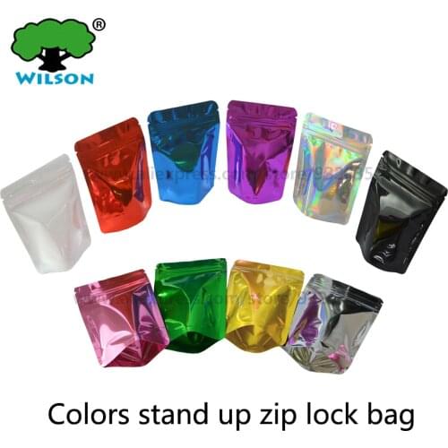 Sizes (8.5-20cm opening ) Stand Up Zip Lock Foil Bag For Food Storage Cosmetic Bag Colors Small Pouch Wholesale Price 100 Pcs