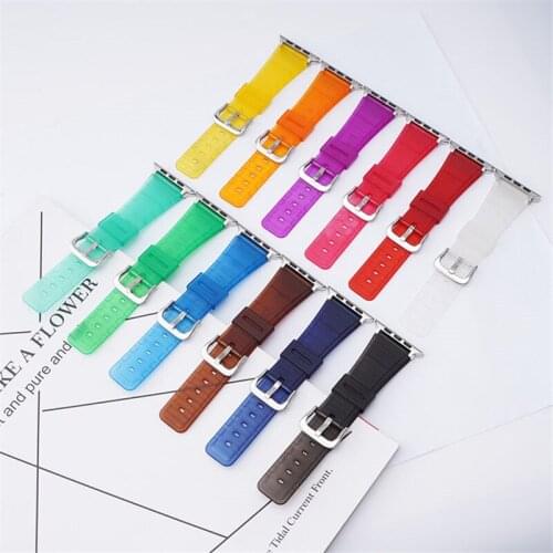 For Apple Watch iwatch 1 2 3 4 5 6 TPU Strap 38mm 40mm 42mm 44mm Transparent Candy Colors Replacement Watch Strap Bracelet Band