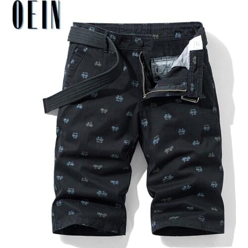 OEIN Men Cargo Shorts 2021 Summer Cotton Bike Print Casual Loose Knee Length Short Pants Camouflage Military Tactical Shorts