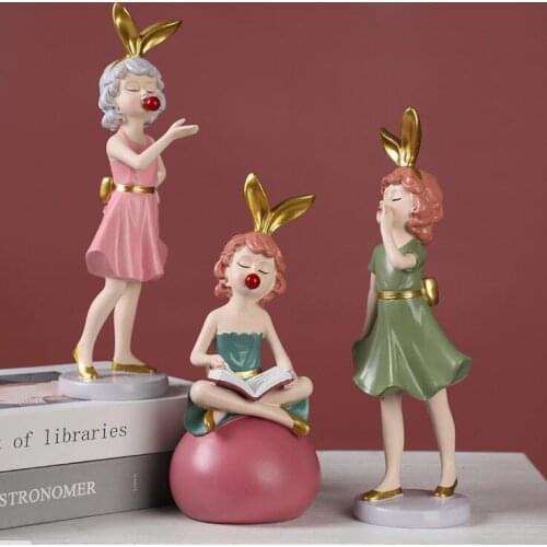 Modern Cute Bubble Bunny Girls Resin Accessories Home Room Table Sculpture Decoration Store Desk Figurines Crafts Birthday Gifts