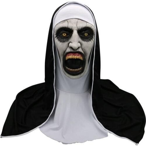 1 Pc The Nun Horror cover Cosplay Valak Scary Latex covers With Headscarf Full Face Helmet Halloween Party Props