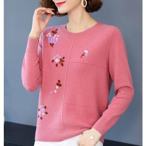 Knit Warm Sweater Women Embroidered Pullovers Autumn Winter O-neck Sweaters Casual Loose Oversized Female Jumper Top Y612