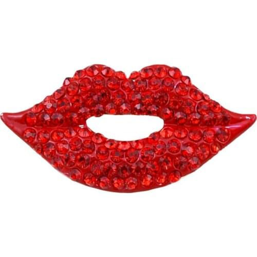 High Quality Red & Blue Crystal Rhinestones Paved Lips And Lipstick Brooch Pins for Lady Or Girls