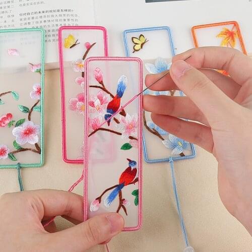 Chinese Style Embroidery DIY Bookmark Rectangular Stationery Art Bookmarks Household Sewing Accessories Handmade Crafts
