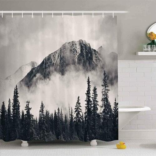 Mountain Waterproof Shower Curtain Forest Scenery Theme Bathroom Home Decor Fog Printed Polyester Fabric Curtain for Bathroom