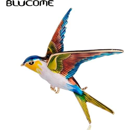 Blucome New Arrival Swallow Bird Shape Colorful Enamel Brooches Animal Pin For Women Kids Scarf Suit Lapel Pins Pendant Jewelry
