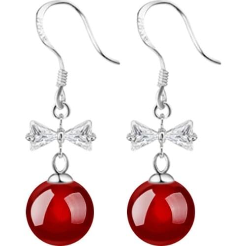 S925 Silver Earring CZ Bow Agate Stone Tassel Drop Earring For Women Wedding Gift Lady Girl Fashion Jewelry