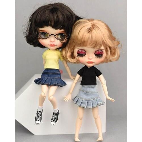 1SET T-shirt Jeans Shorts Blue A-line Skirt For Blythe Doll Casual Clothes For Blyth Licca Doll Clothes 1/6 Doll Accessories Toy