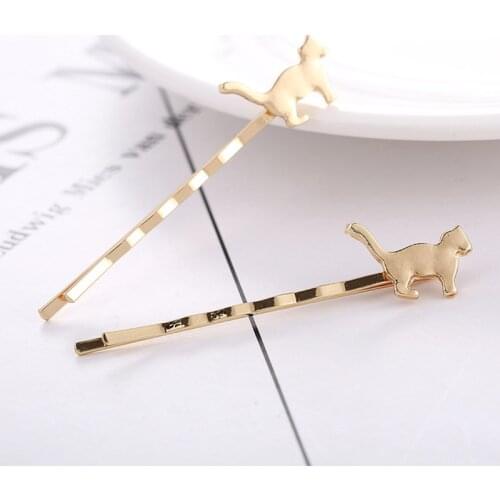 1 pair Women Girls Cute Cat Dog Hairpins Personality Gold Plated Metal Animal Hair Pins Funny Hair Clips Hair Accessories